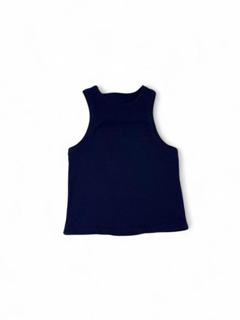 Maeve by Anthropologie Navy Blue Ribbed High-Neck Crop Tank Top